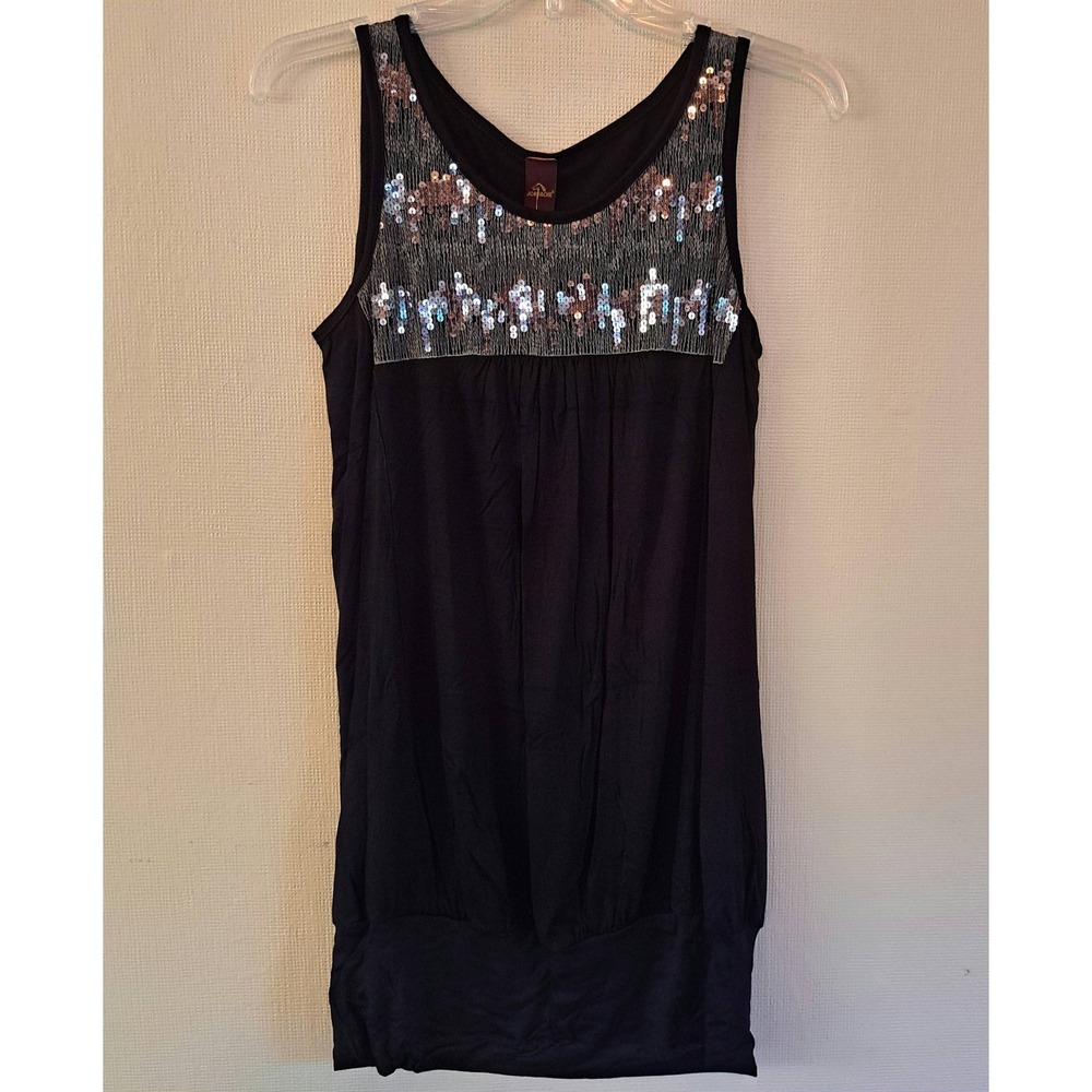 Jordache Sequin Tunic‎ Top Womens Med Black New Scoop Neck Sleeveless 1321-325